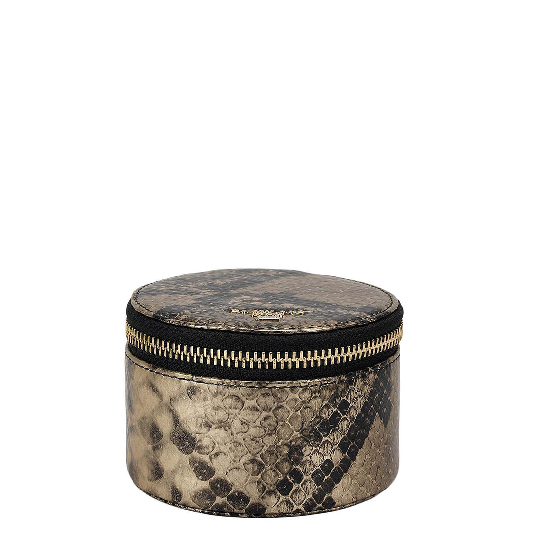 Snake Leather Jewellery Case - Gold & Black