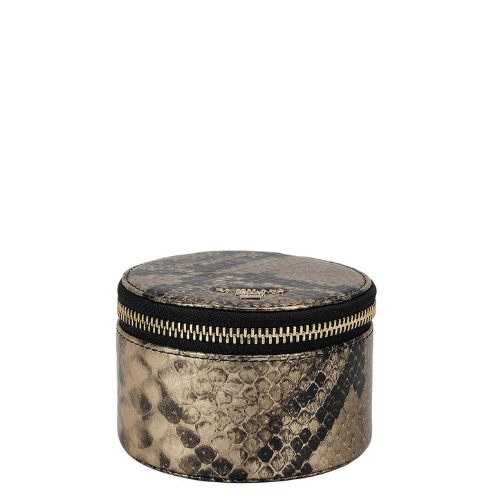 Snake Leather Jewellery Case - Gold & Black