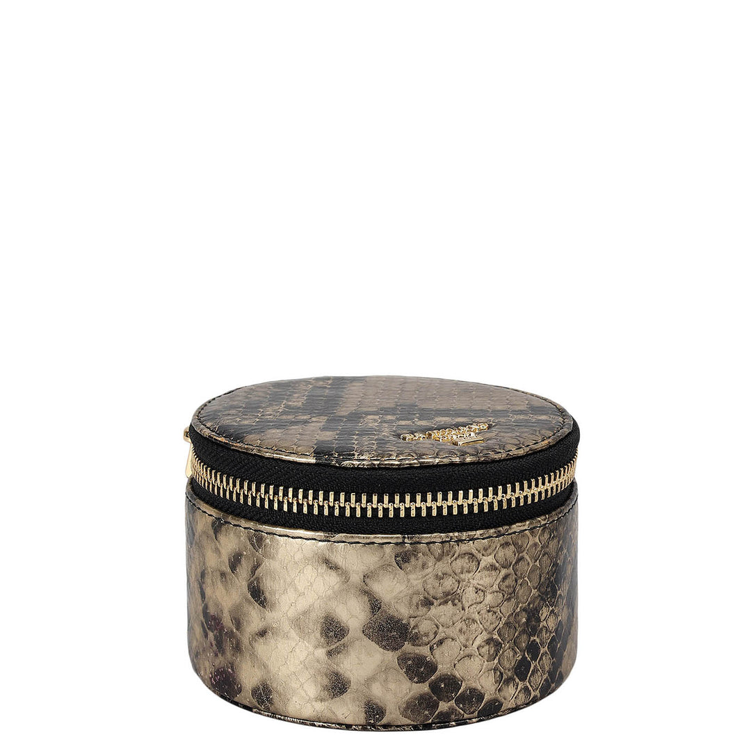Snake Leather Jewellery Case - Gold & Black