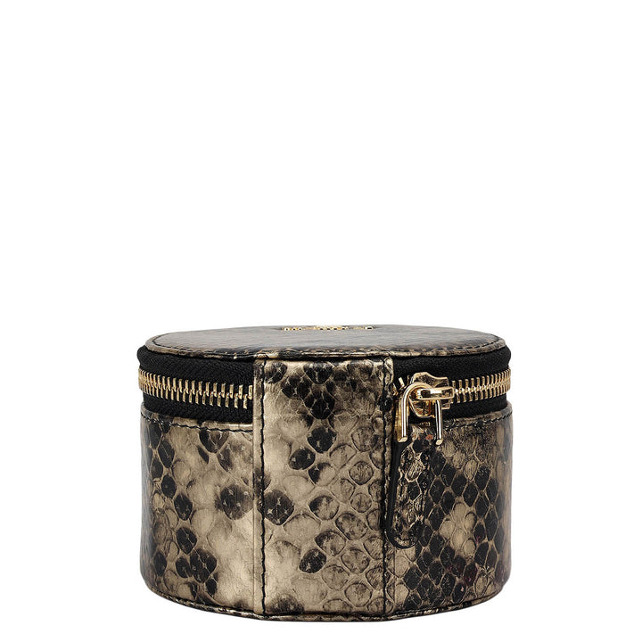Snake Leather Jewellery Case - Gold & Black
