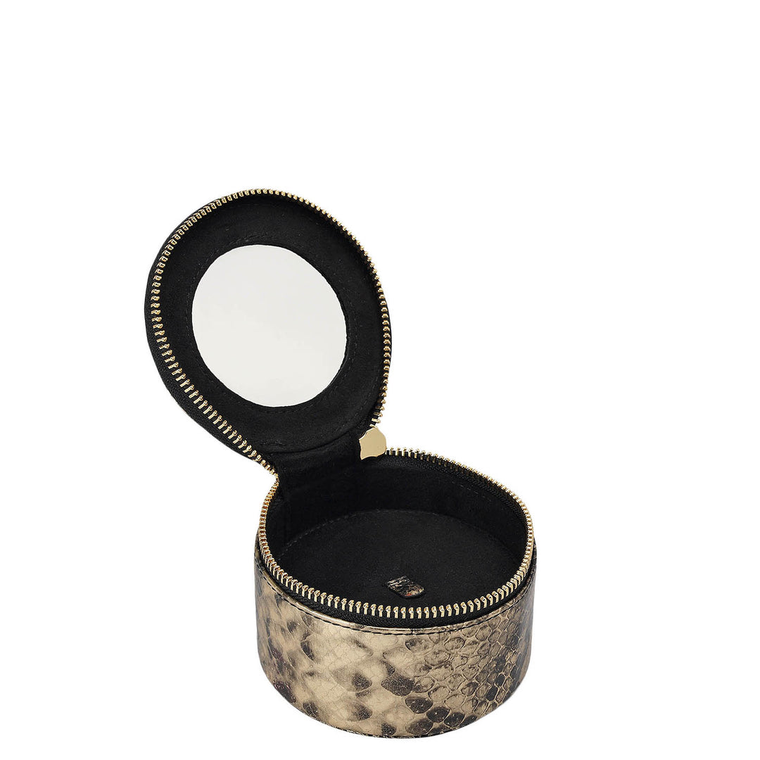 Snake Leather Jewellery Case - Gold & Black