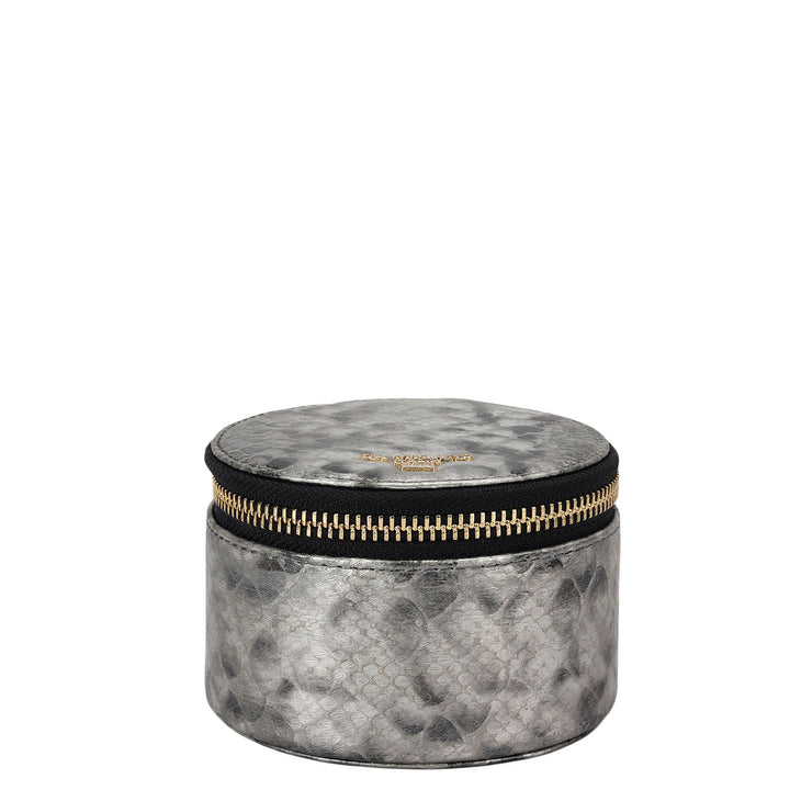 Snake Leather Jewellery Case - Silver & Black