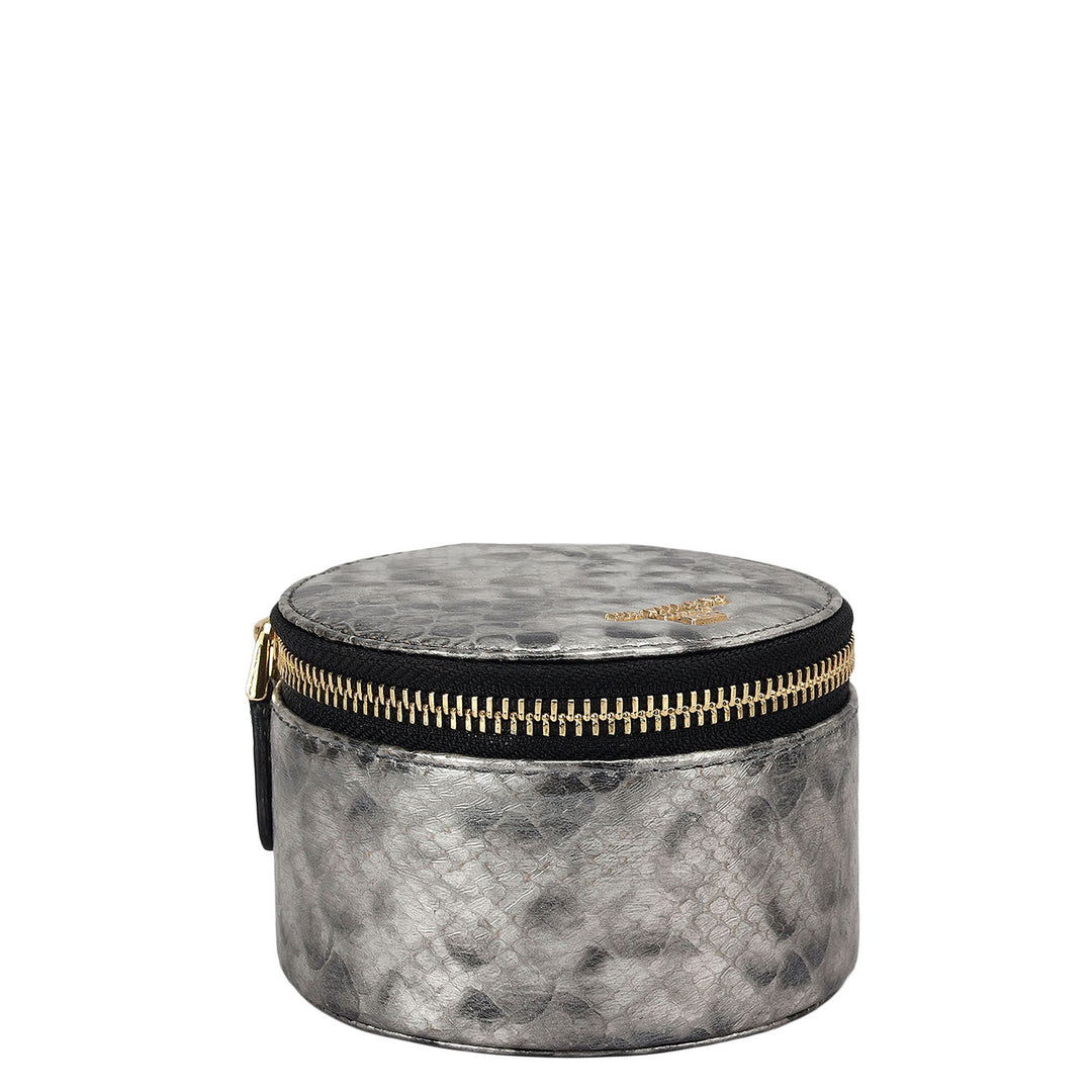 Snake Leather Jewellery Case - Silver & Black