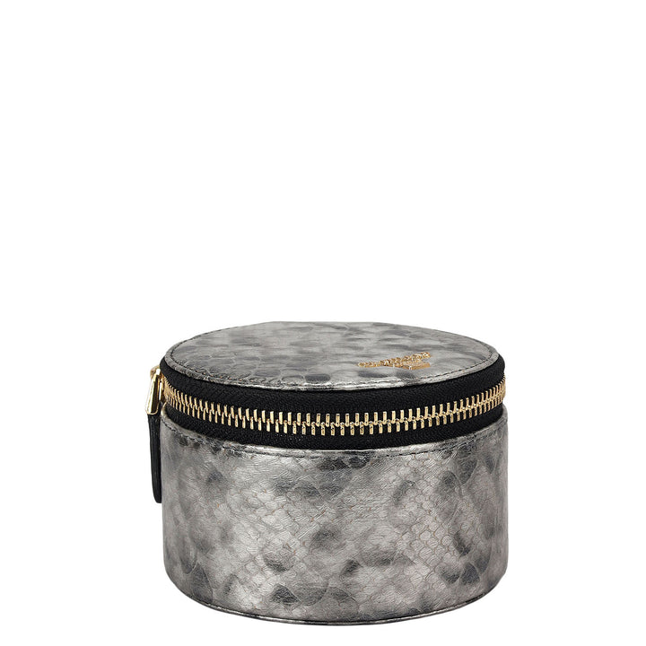 Snake Leather Jewellery Case - Silver & Black