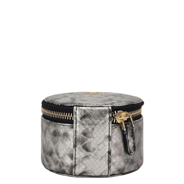Snake Leather Jewellery Case - Silver & Black