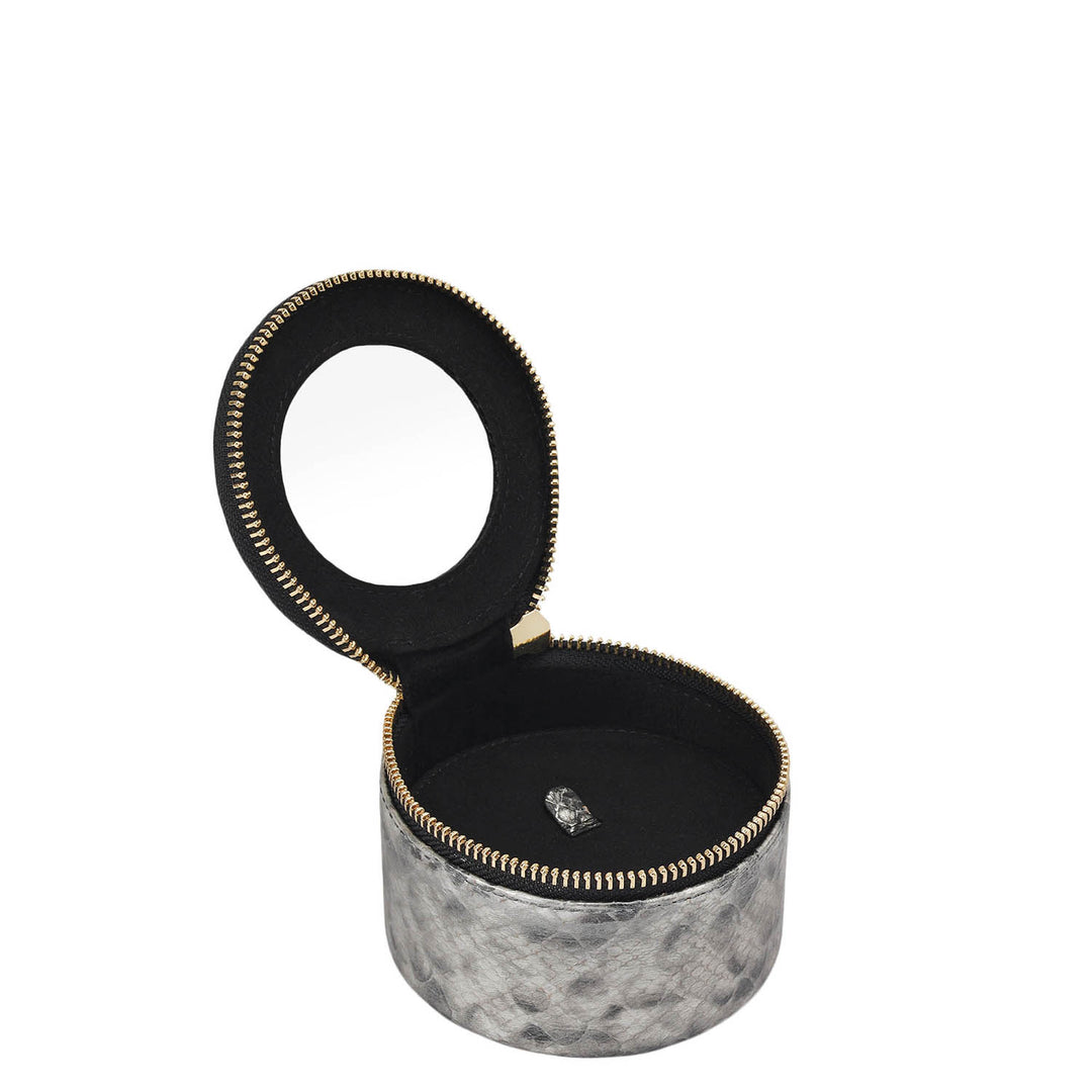 Snake Leather Jewellery Case - Silver & Black