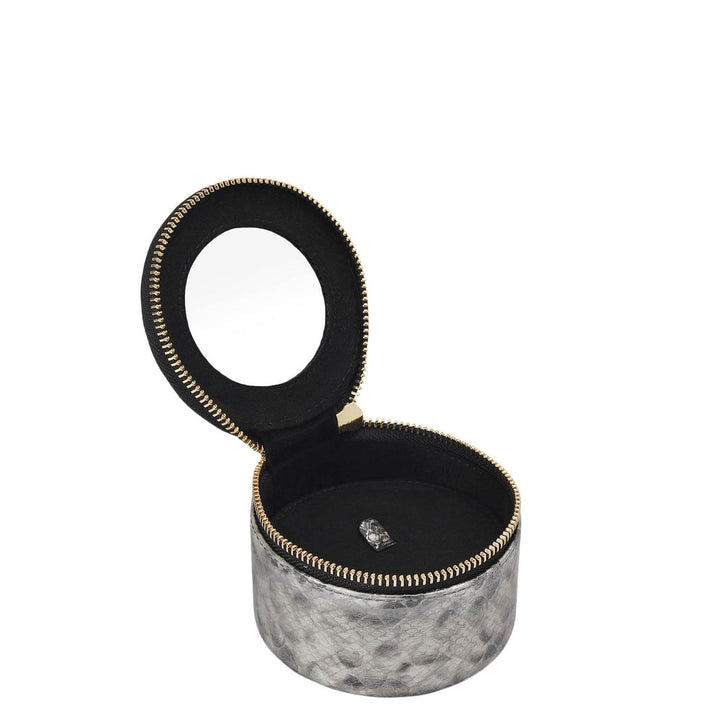 Snake Leather Jewellery Case - Silver & Black
