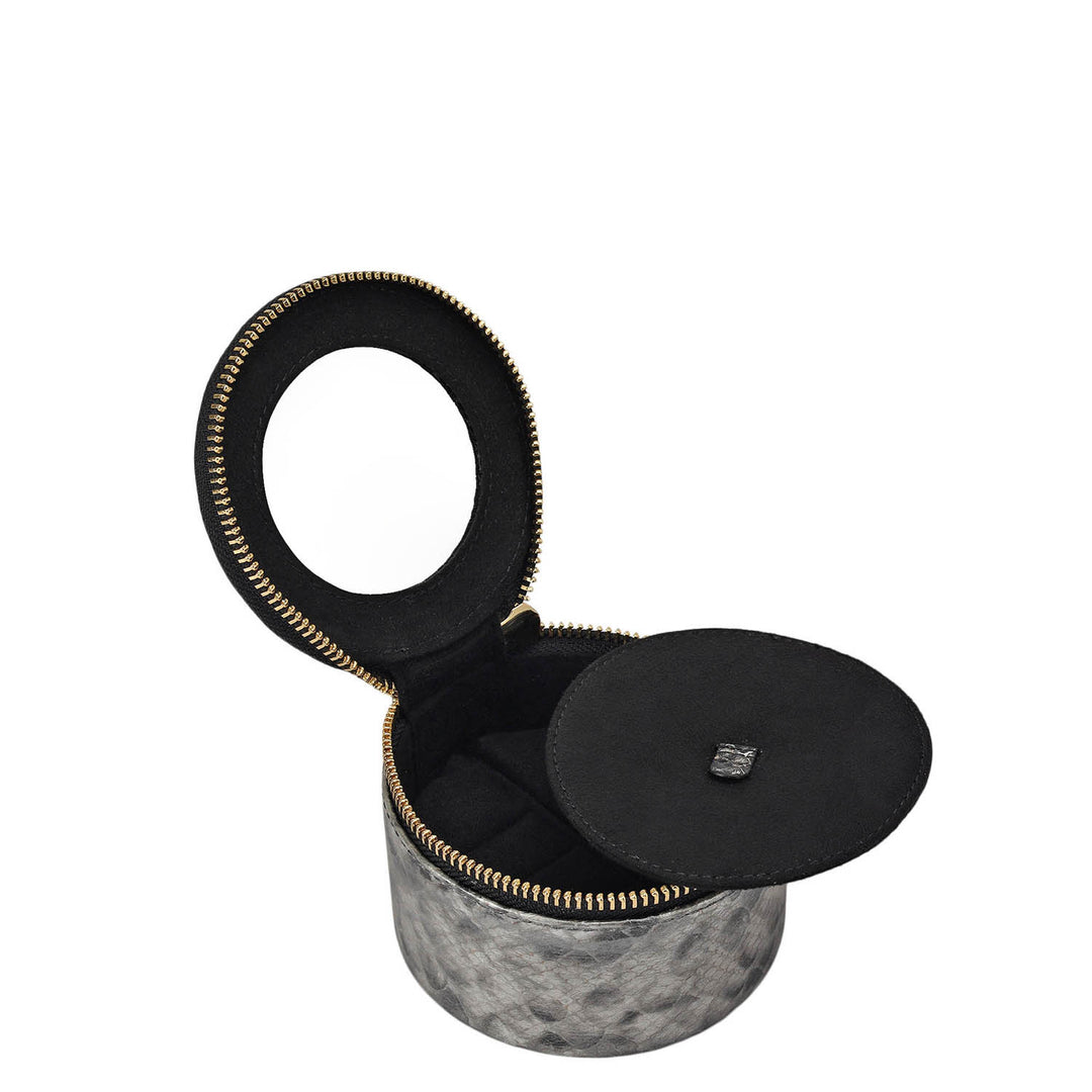 Snake Leather Jewellery Case - Silver & Black
