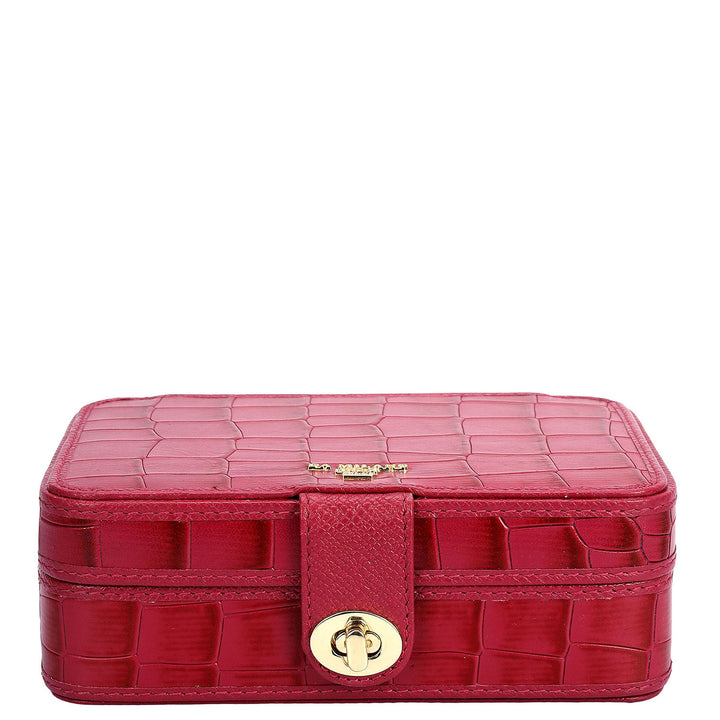 Croco Leather Jewellery Case - Plumberry
