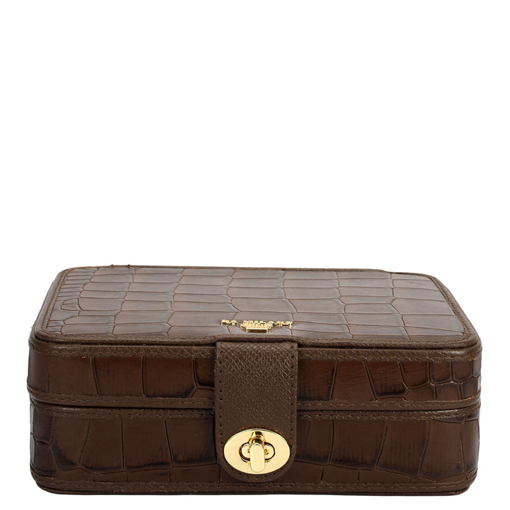 Croco Leather Jewellery Case - Walnut