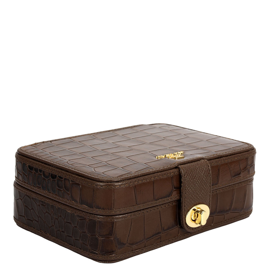 Croco Leather Jewellery Case - Walnut