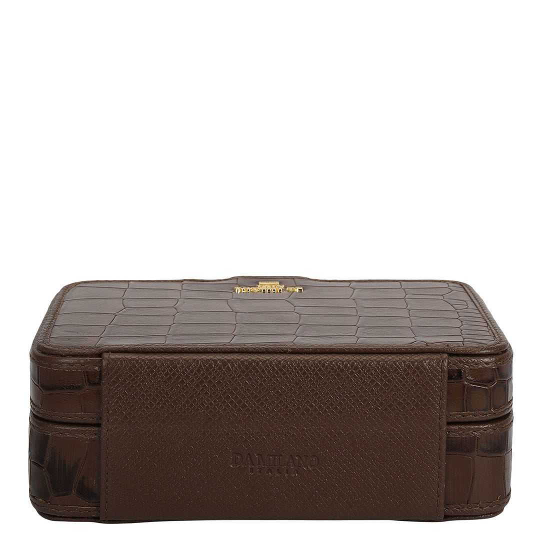 Croco Leather Jewellery Case - Walnut