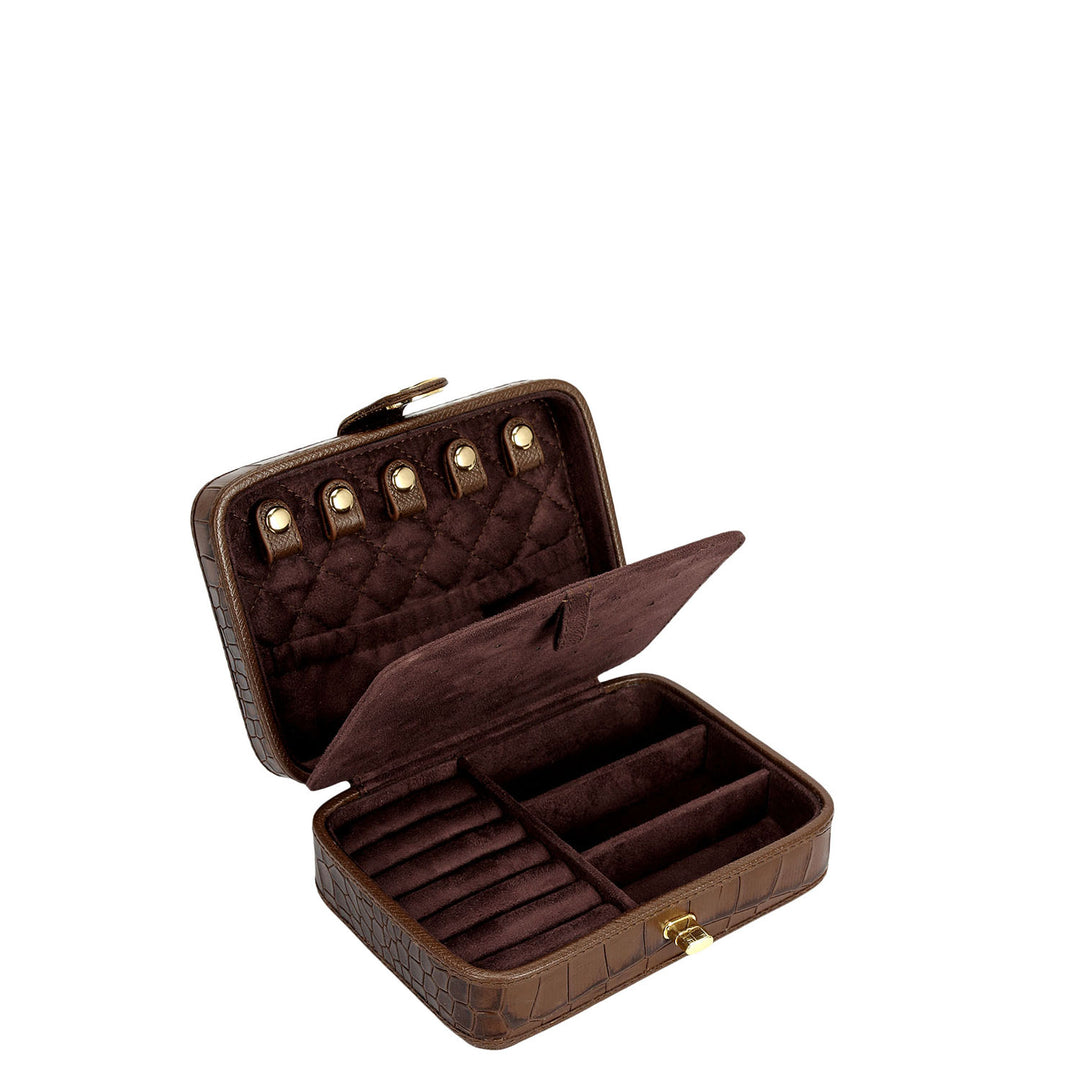 Croco Leather Jewellery Case - Walnut