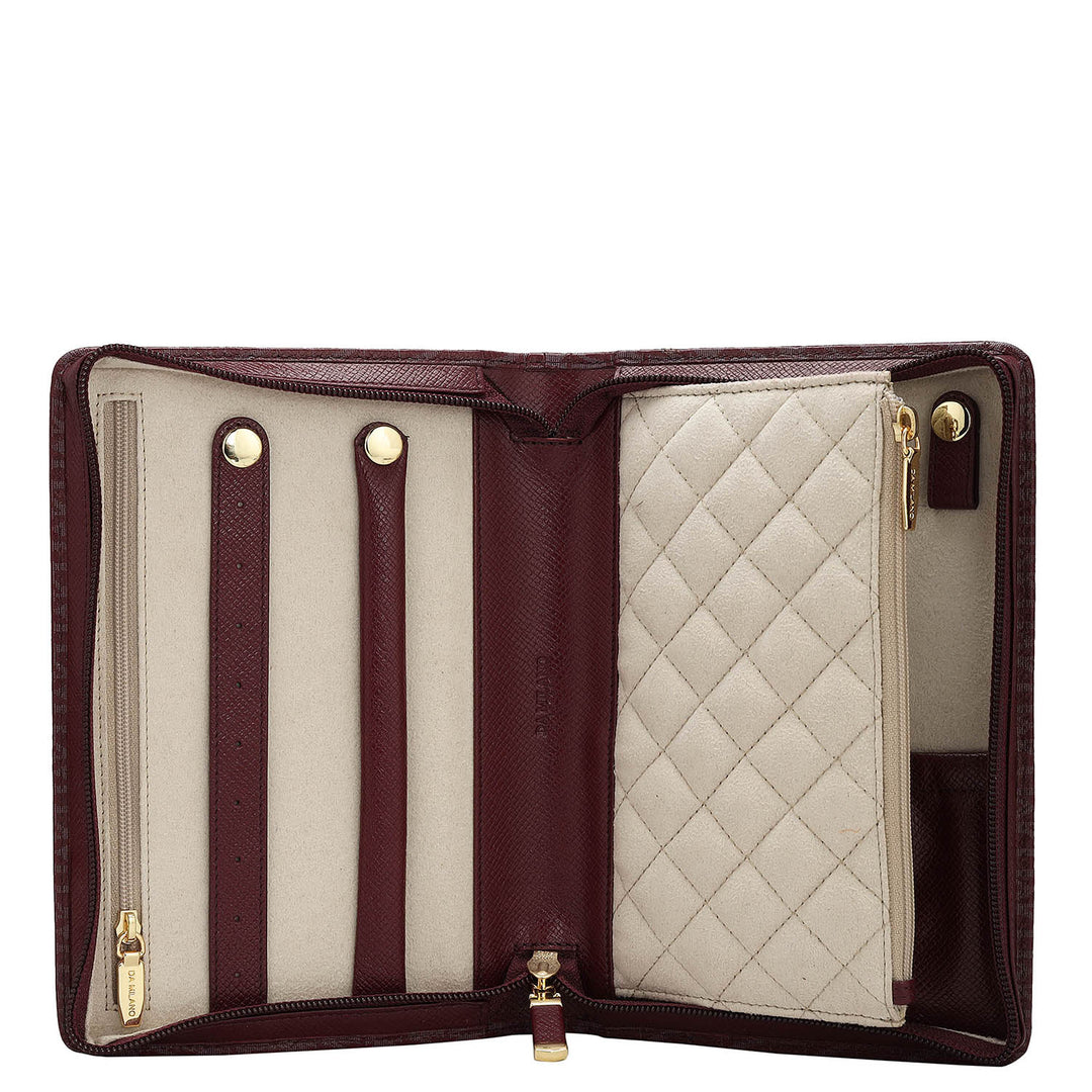 Monogram Leather Jewellery Case - Burgundy