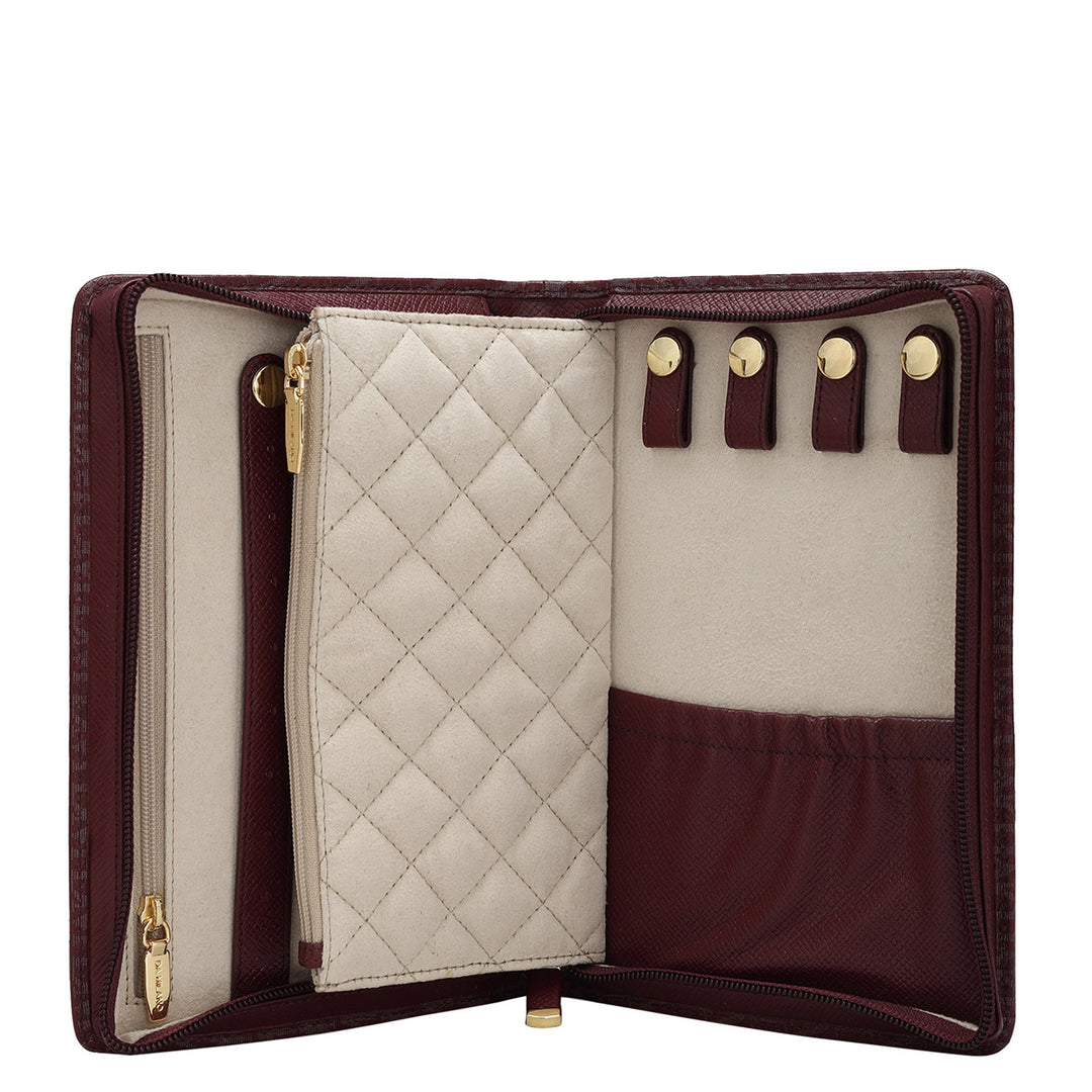 Monogram Leather Jewellery Case - Burgundy