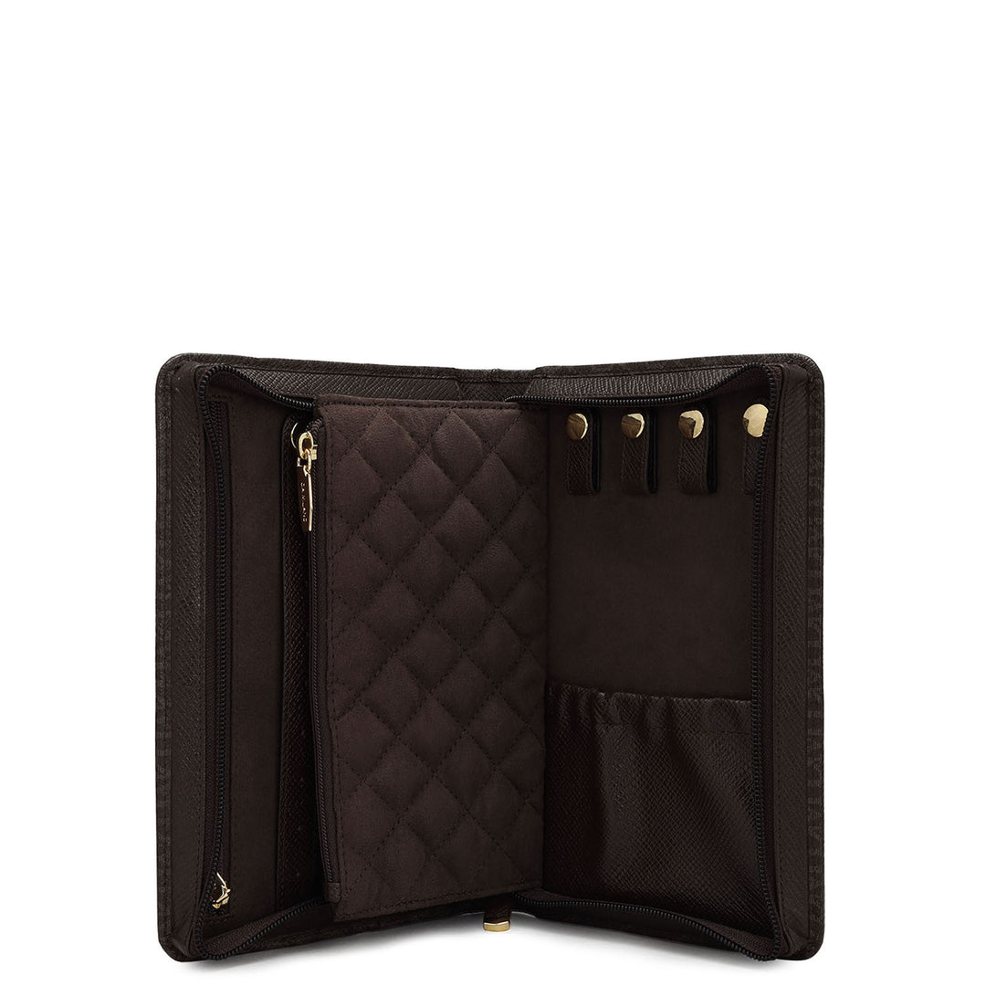 Monogram Leather Jewellery Case - Chocolate