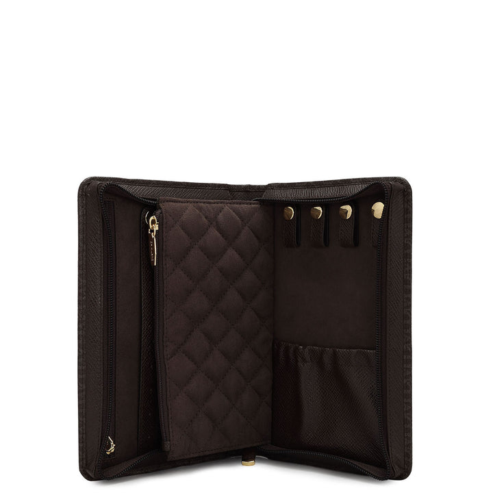 Monogram Leather Jewellery Case - Chocolate