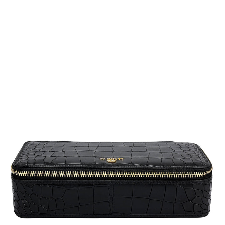 Croco Franzy Leather Jewellery Case - Black