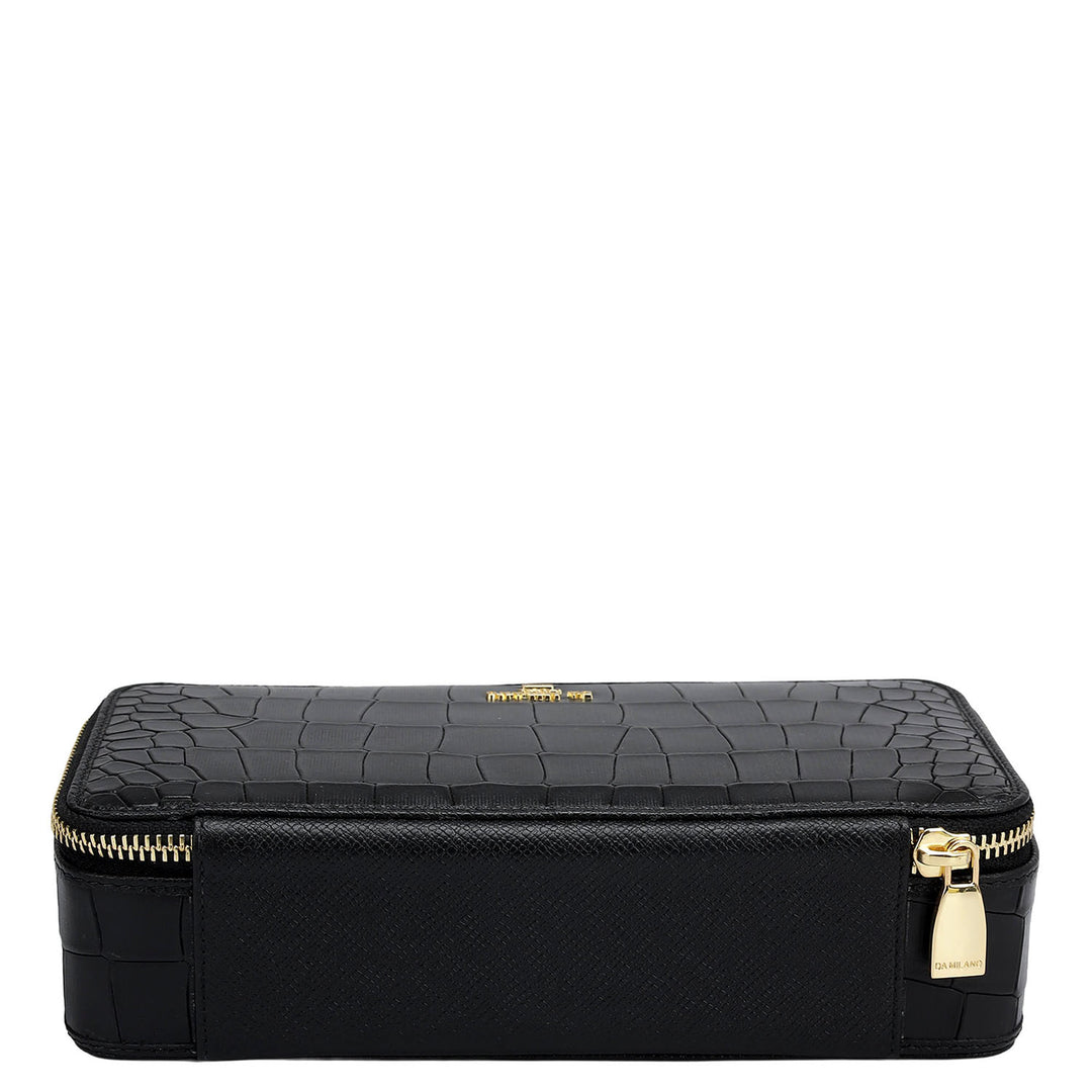 Croco Franzy Leather Jewellery Case - Black