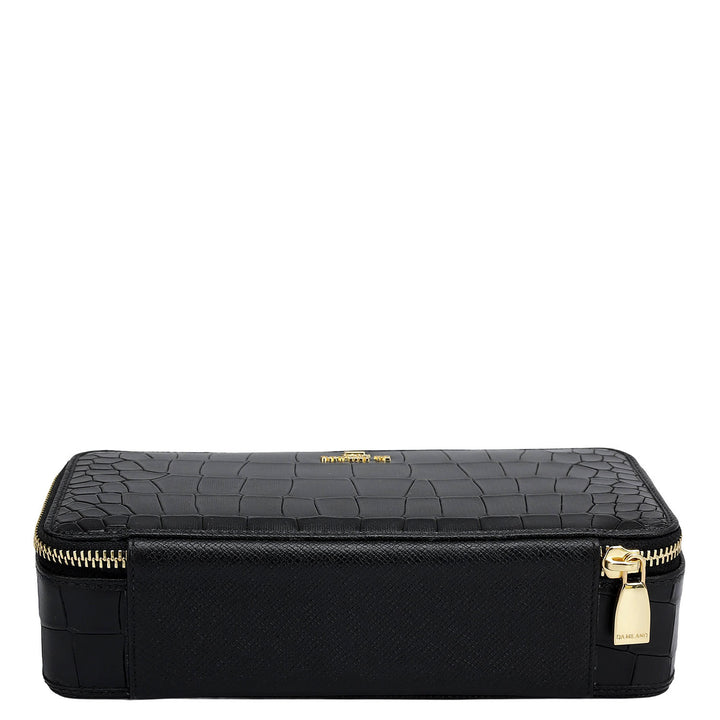 Croco Franzy Leather Jewellery Case - Black