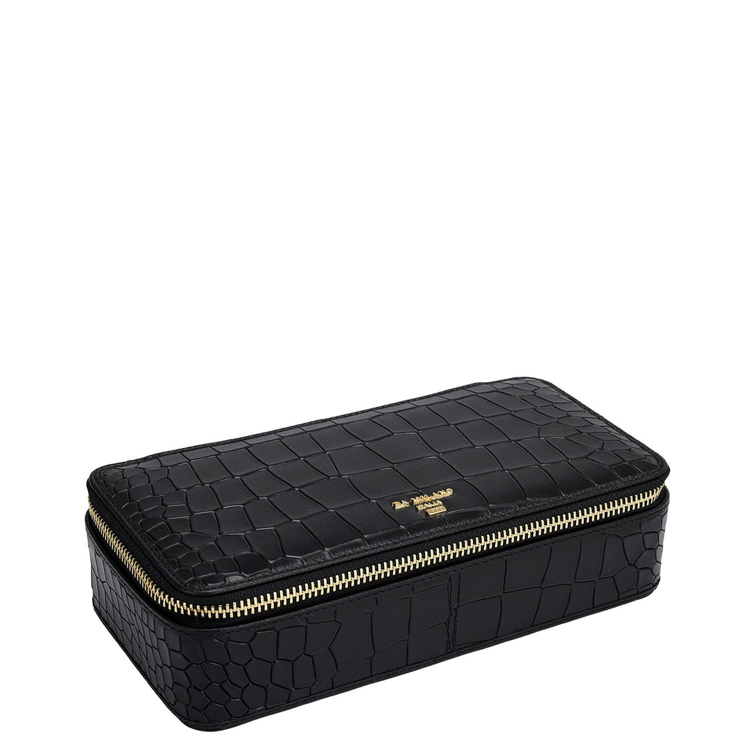 Croco Franzy Leather Jewellery Case - Black