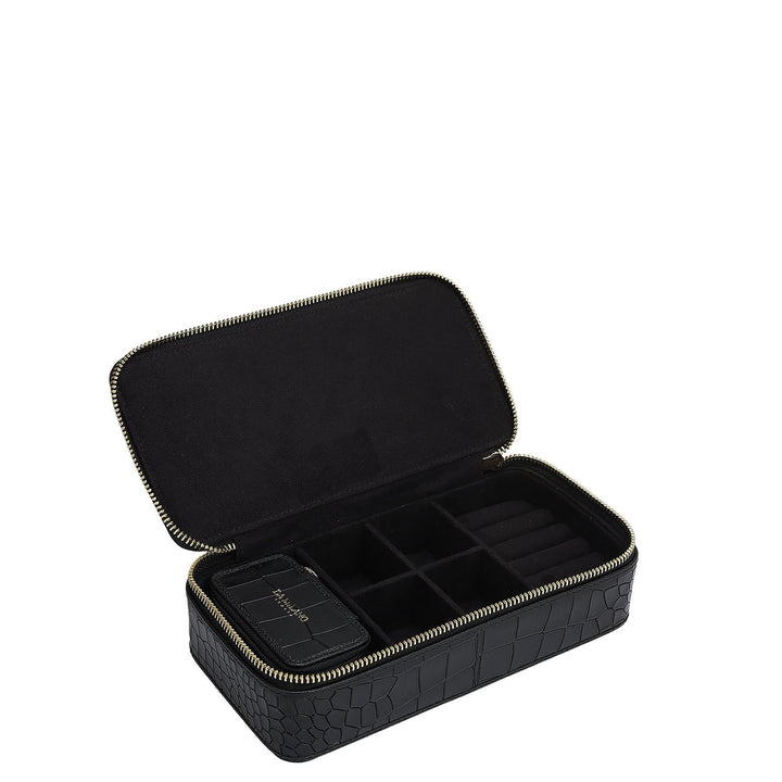 Croco Franzy Leather Jewellery Case - Black