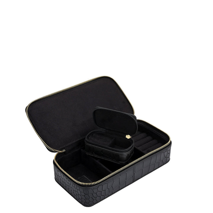 Croco Franzy Leather Jewellery Case - Black