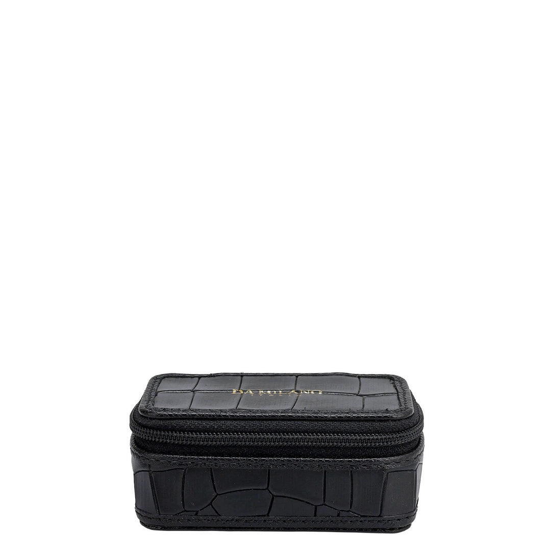 Croco Franzy Leather Jewellery Case - Black