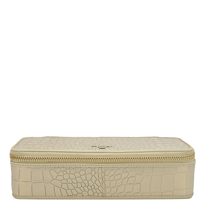 Croco Franzy Leather Jewellery Case - Gold