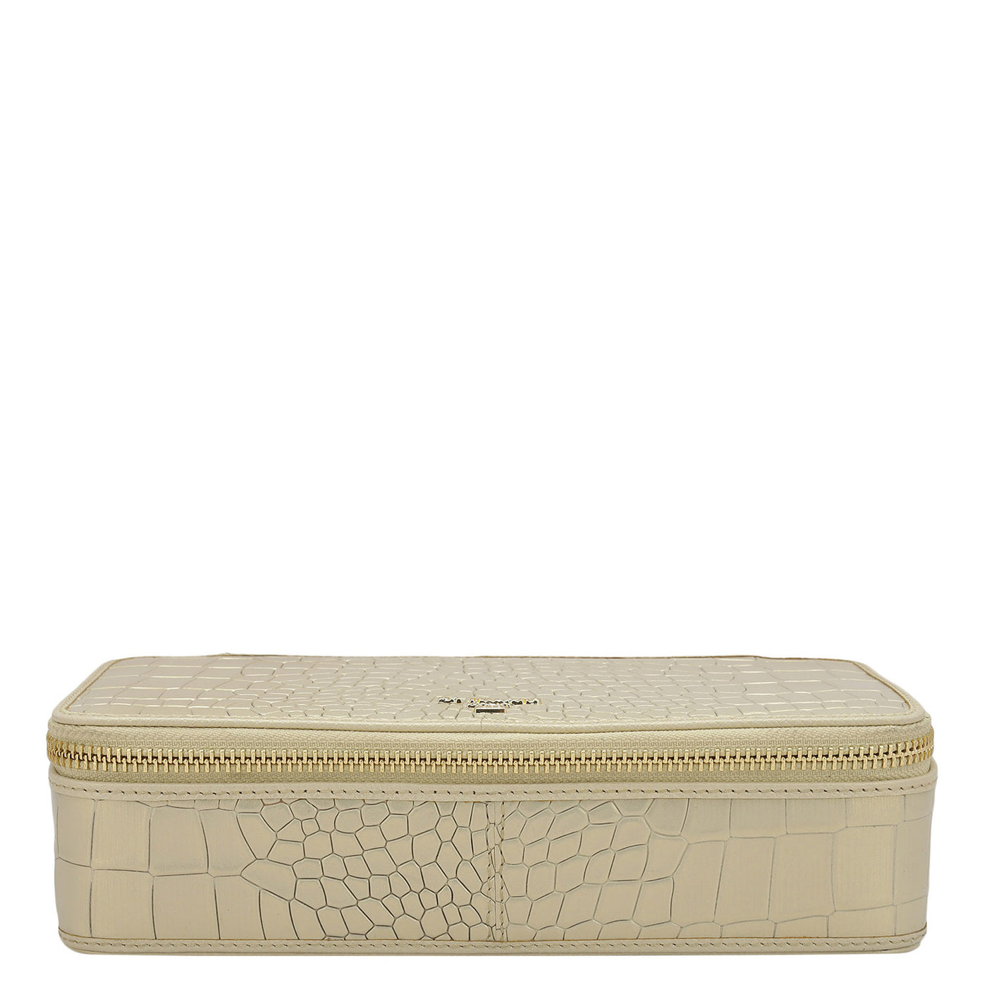 Croco Franzy Leather Jewellery Case - Gold