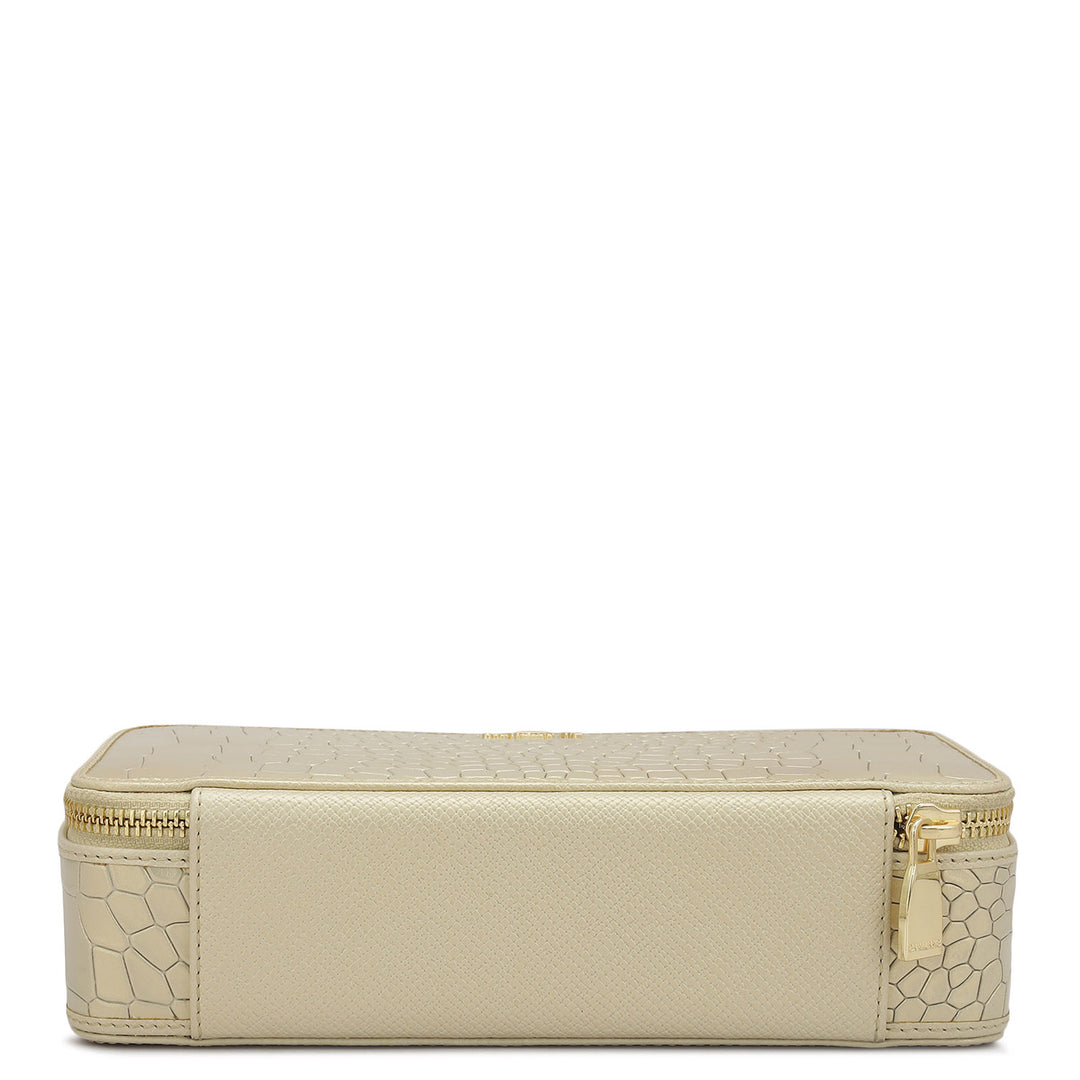 Croco Franzy Leather Jewellery Case - Gold
