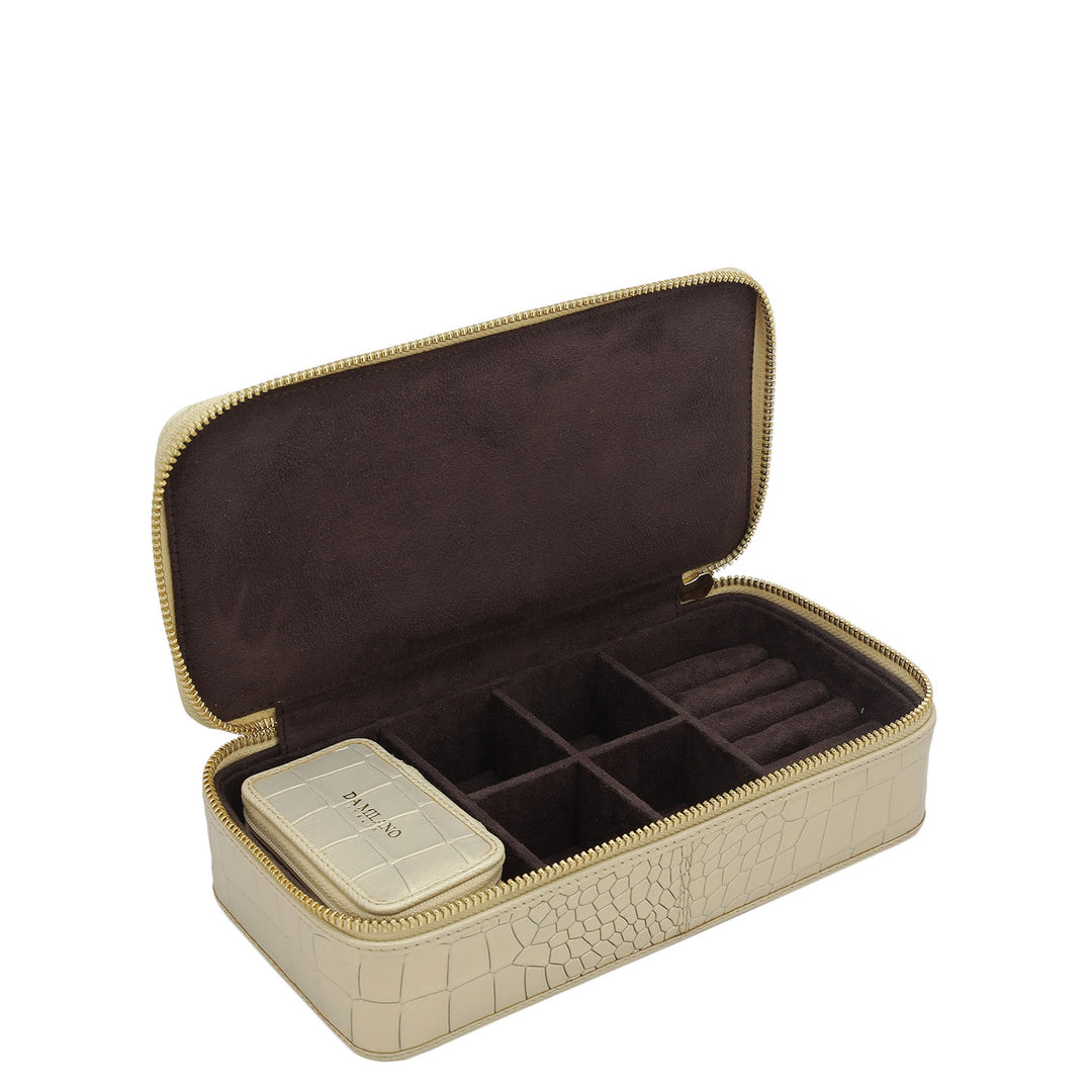 Croco Franzy Leather Jewellery Case - Gold