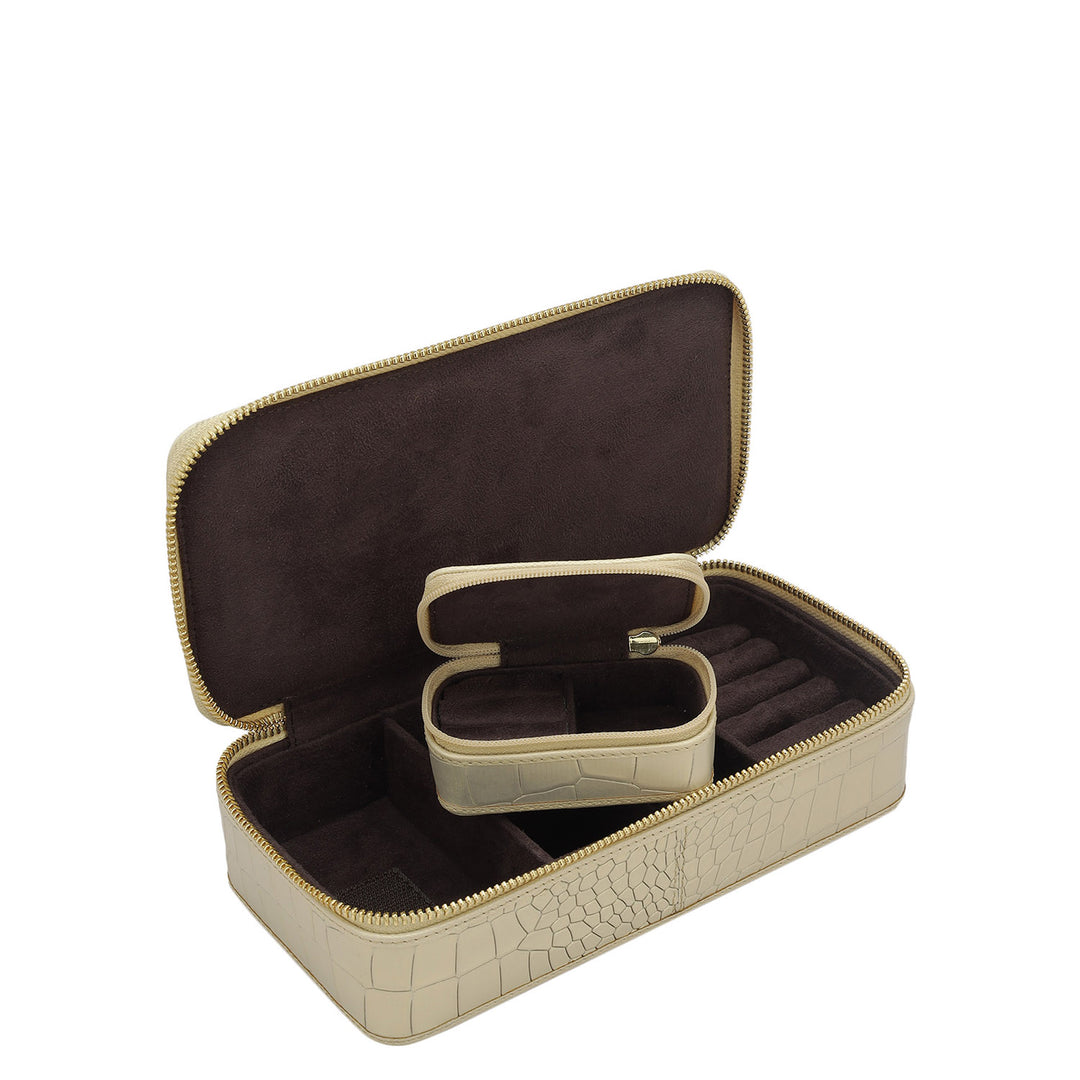 Croco Franzy Leather Jewellery Case - Gold