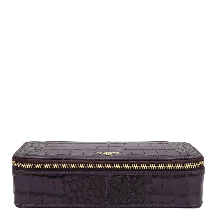Croco Franzy Leather Jewellery Case - Grapevine