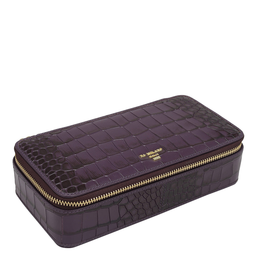 Croco Franzy Leather Jewellery Case - Grapevine