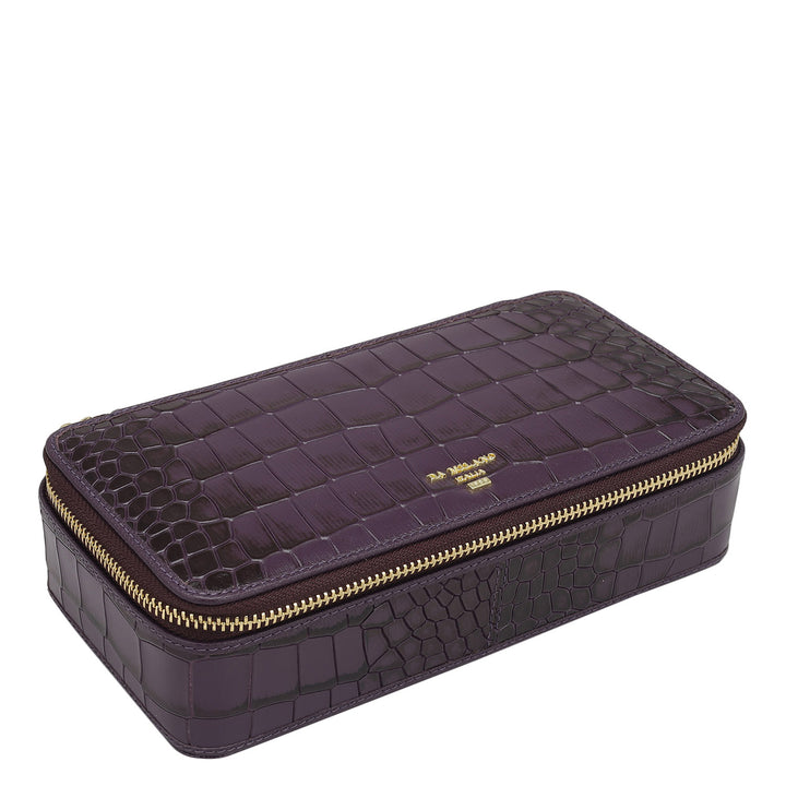 Croco Franzy Leather Jewellery Case - Grapevine