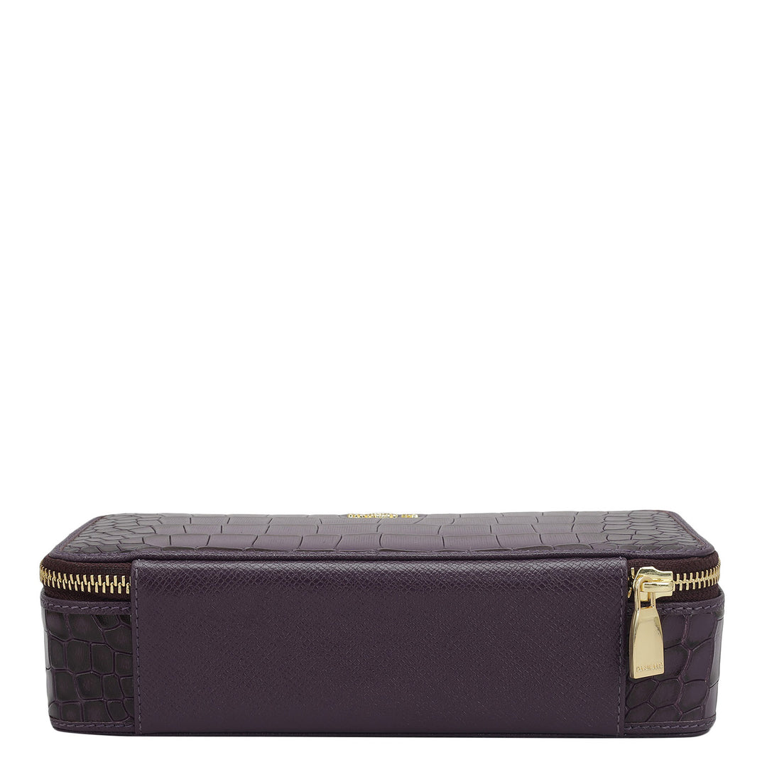 Croco Franzy Leather Jewellery Case - Grapevine