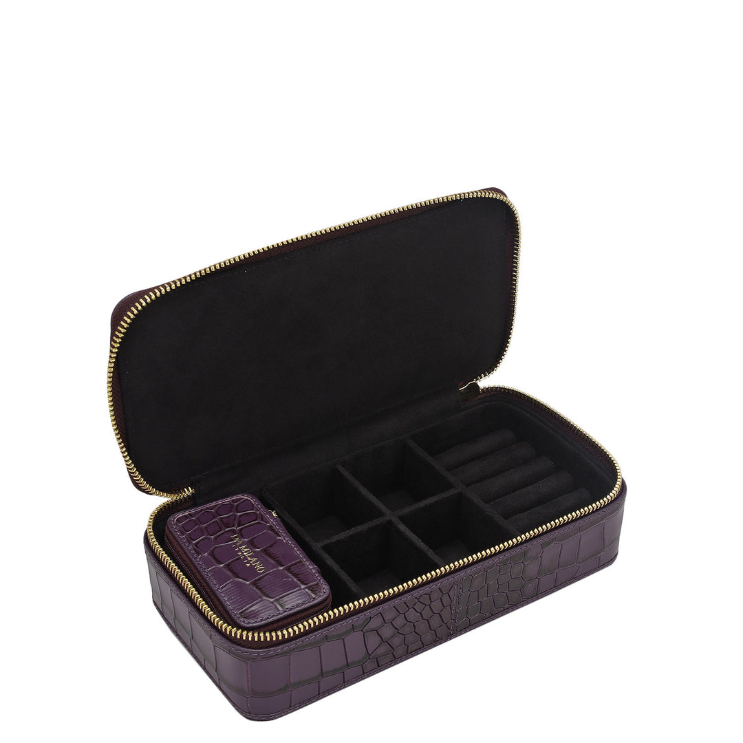 Croco Franzy Leather Jewellery Case - Grapevine