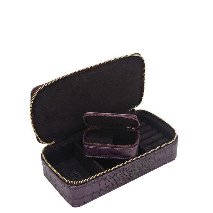 Croco Franzy Leather Jewellery Case - Grapevine
