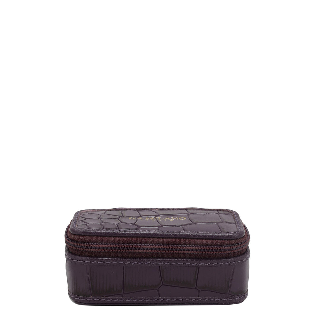 Croco Franzy Leather Jewellery Case - Grapevine