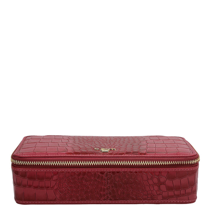 Croco Franzy Leather Jewellery Case - Plumberry