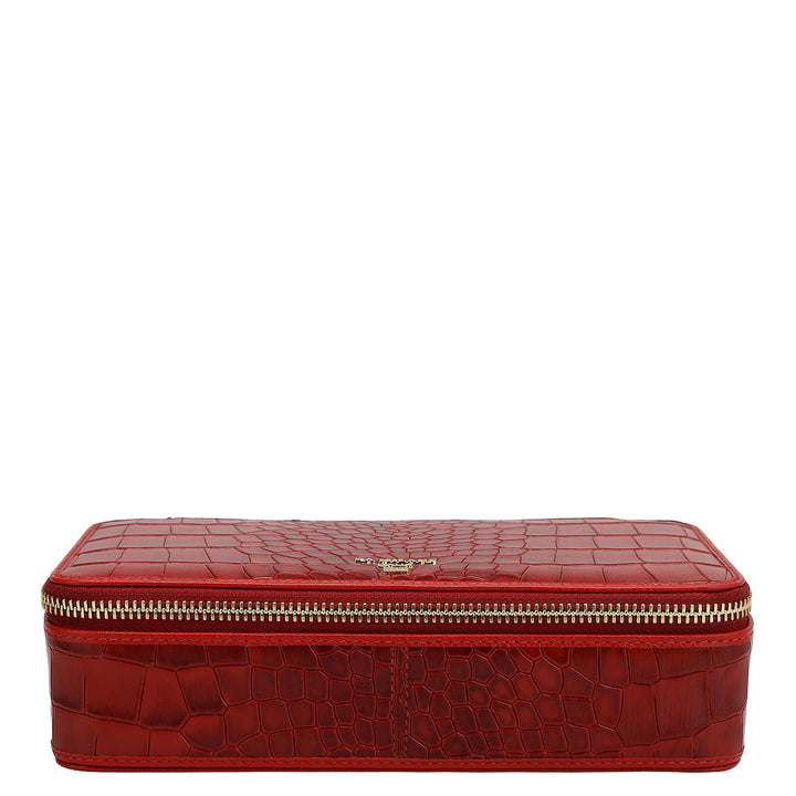 Croco Franzy Leather Jewellery Case - Red
