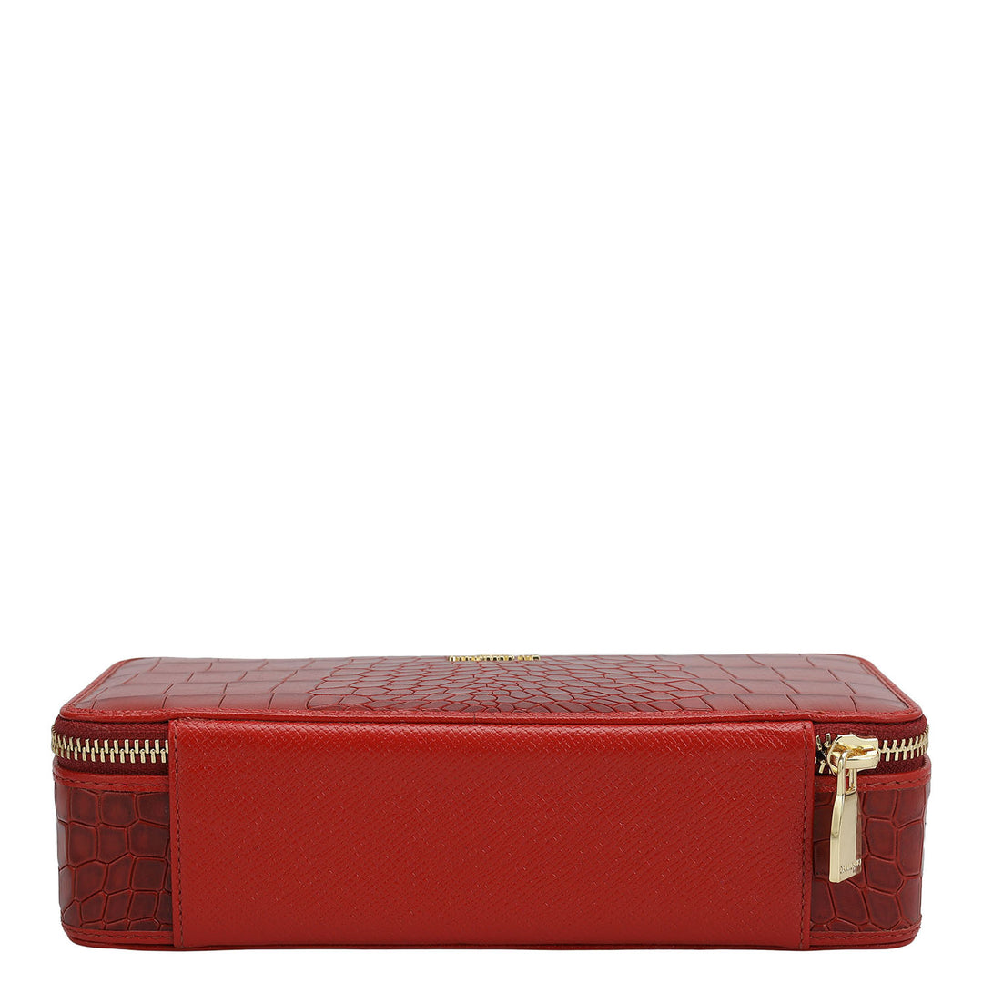 Croco Franzy Leather Jewellery Case - Red