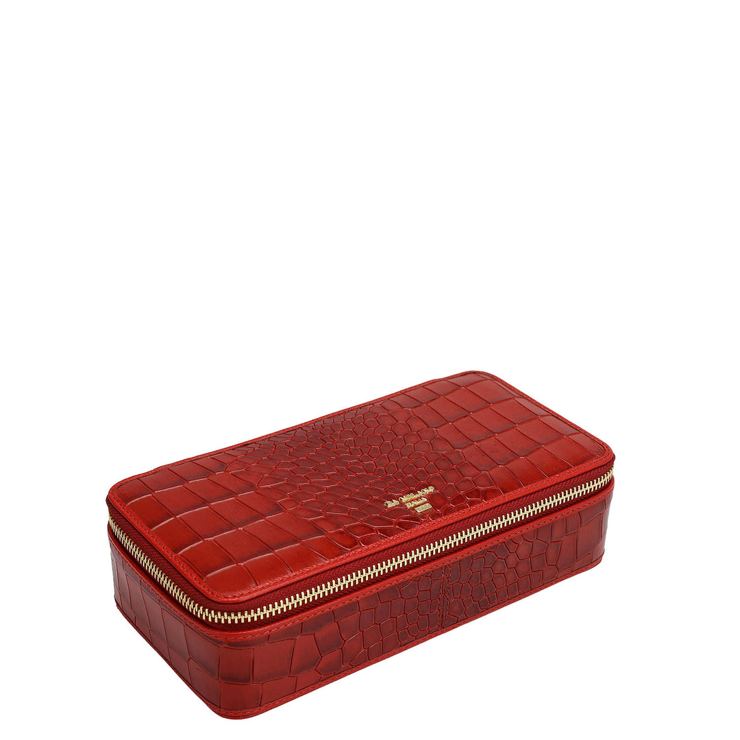 Croco Franzy Leather Jewellery Case - Red