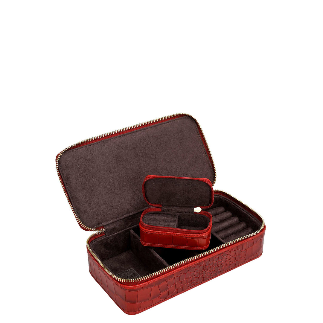 Croco Franzy Leather Jewellery Case - Red