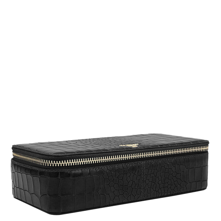 Croco Leather Jewellery Case - Black