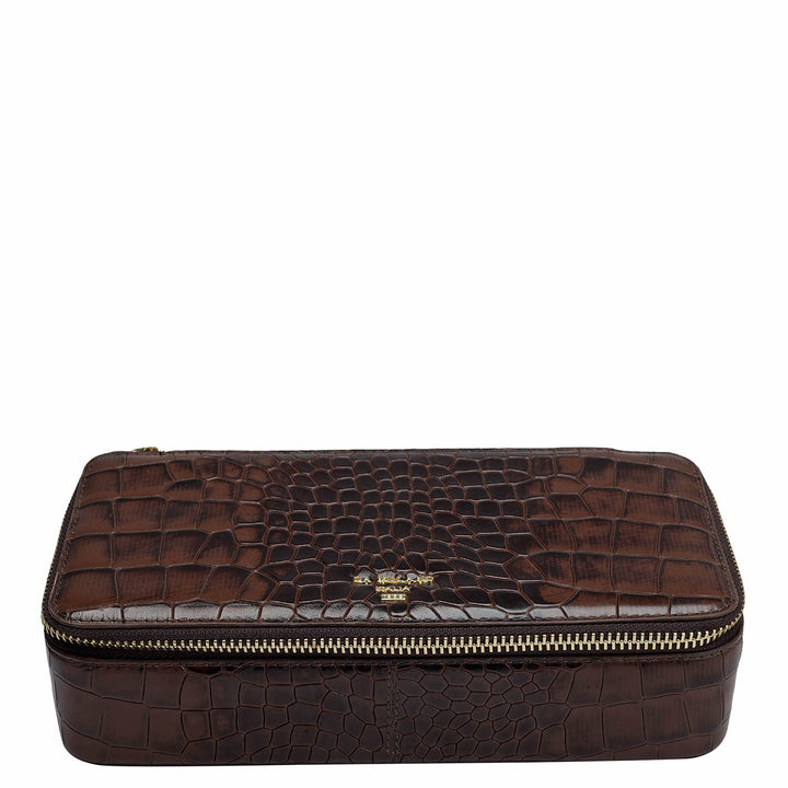 Croco Leather Jewellery Case - Brown