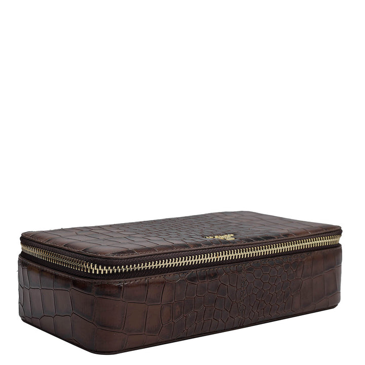 Croco Leather Jewellery Case - Brown