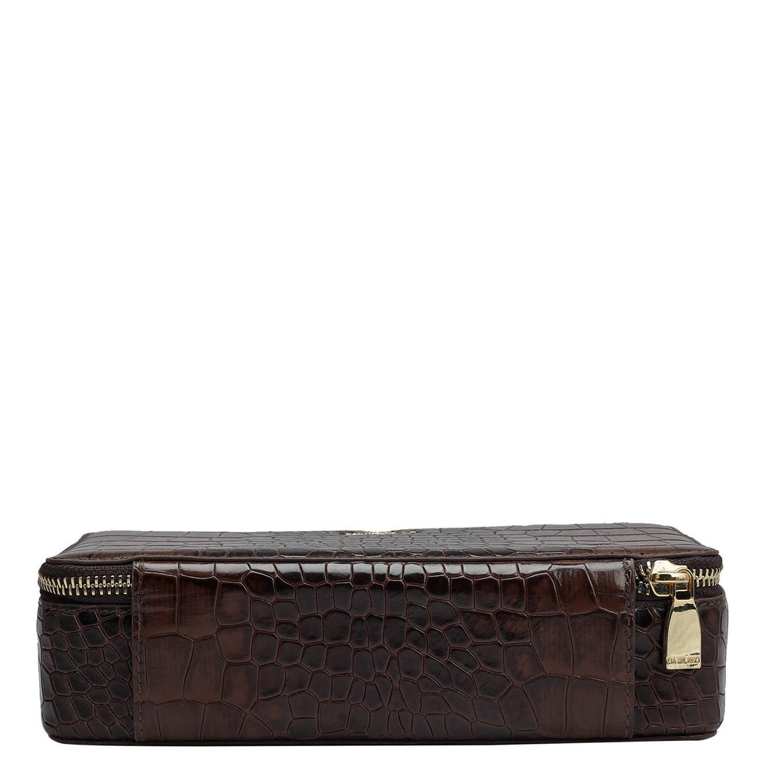 Croco Leather Jewellery Case - Brown
