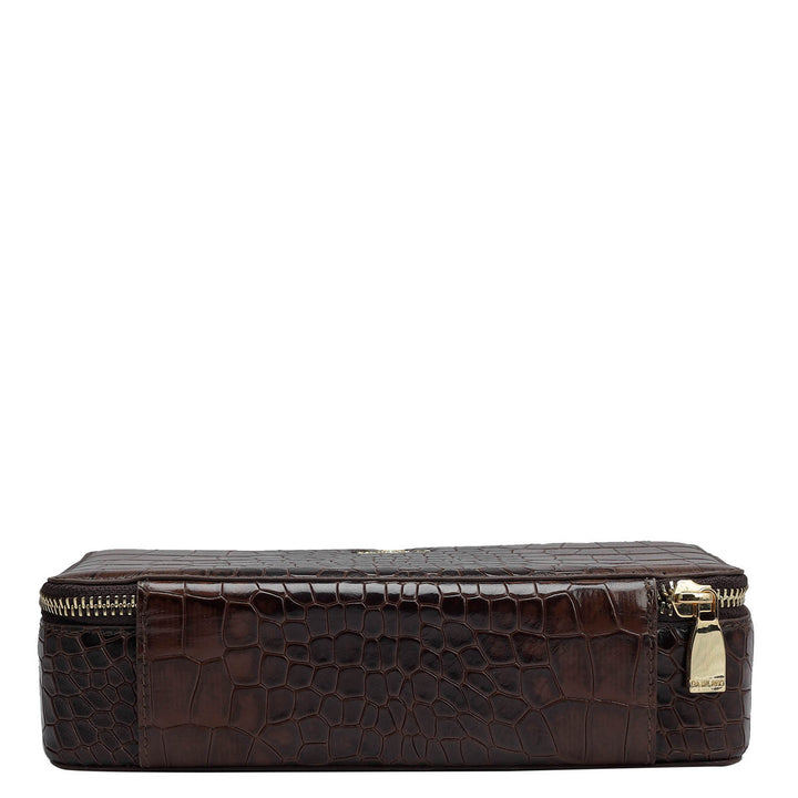 Croco Leather Jewellery Case - Brown